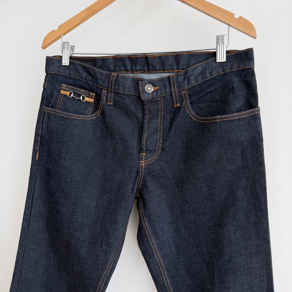 Gucci Jeans Mens 32x32 Indigo Blue Skinny Horsebit Dark Wash Pants Italy 46 IT